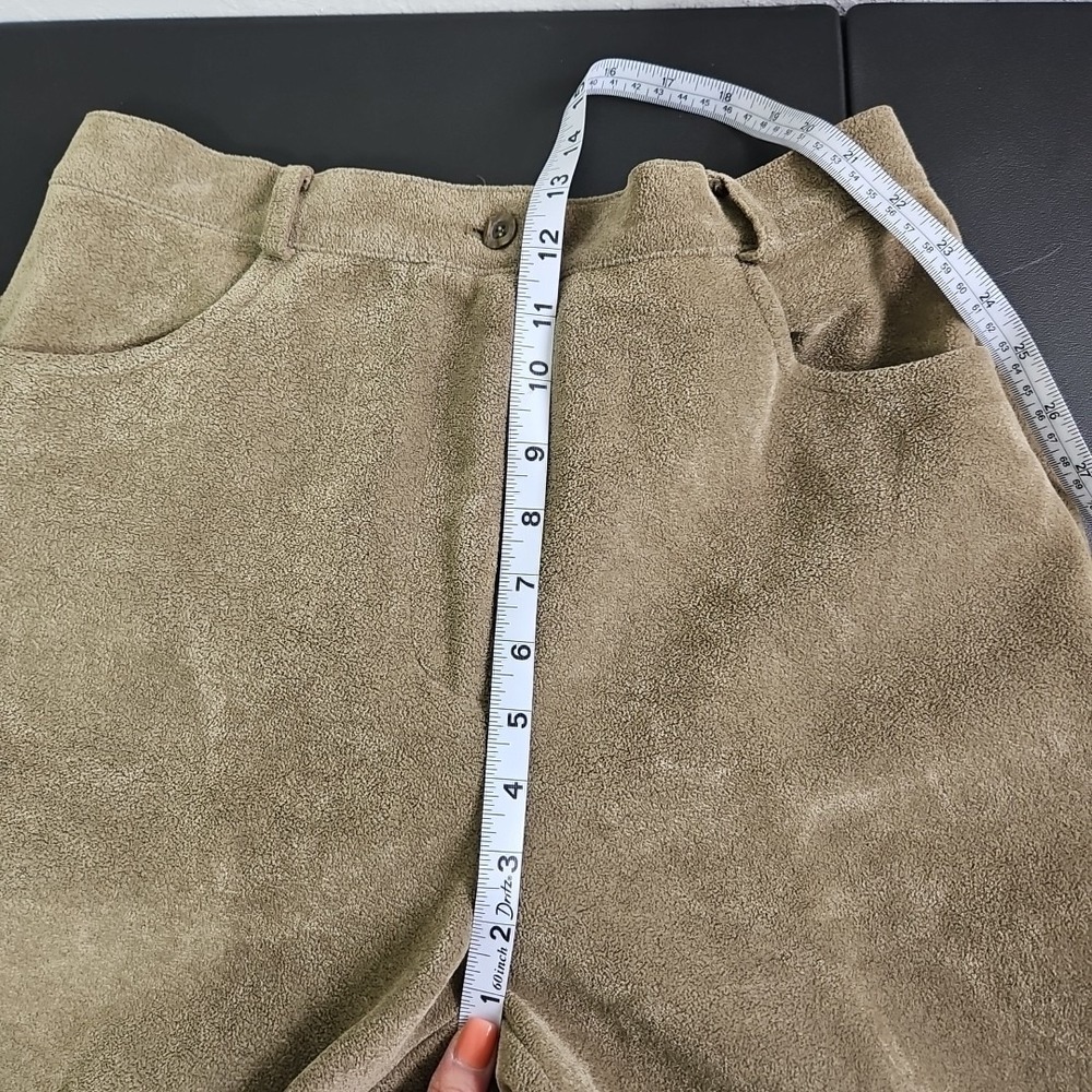 Vtg Faux Suede Women's Pants Olive Green Sz 6 Button Boho Minimalist Microfiber - Picture 8 of 10